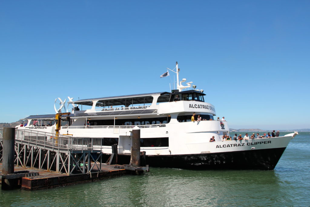Hybrid vessel Alcatraz Clipper is equipped with solar panels and wind generators. Photo Credit: Tom Wilmer