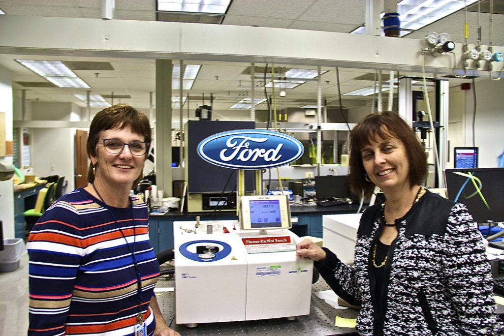 Janice Tardiff (Left) with Debbie Mielewski Ph.D in Ford's Research and Innovation Center lab