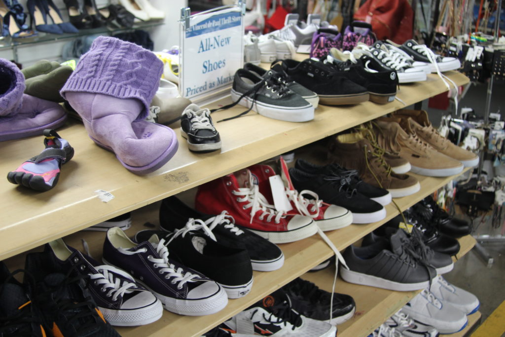 New shoes for sale at Saint Vincent de Paul's Thrift Store in downtown Los Angeles